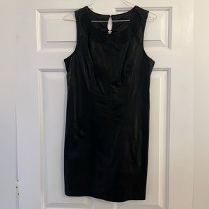 Free People vegan leather black mini dress with lace detail. Like New. Size 4.